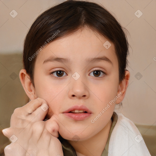 Neutral white child female with medium  brown hair and brown eyes