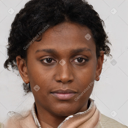 Neutral black young-adult female with short  brown hair and brown eyes