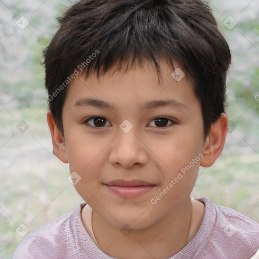 Joyful white child male with short  brown hair and brown eyes