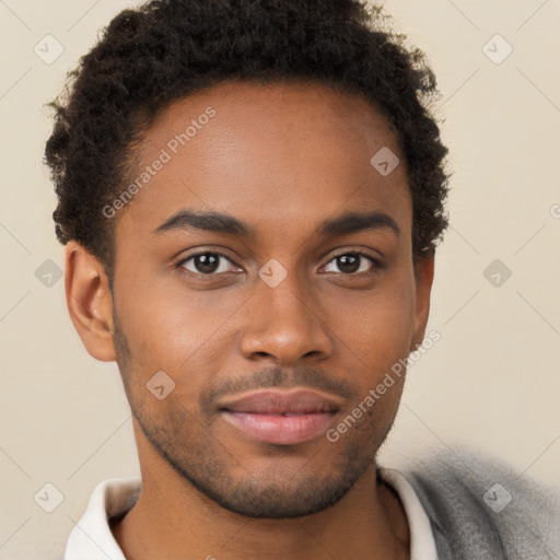 Neutral black young-adult male with short  brown hair and brown eyes