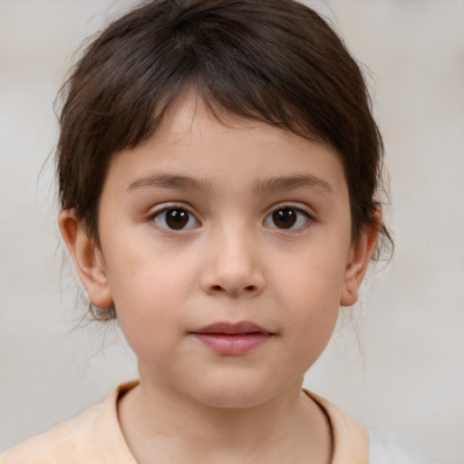 Neutral white child female with medium  brown hair and brown eyes