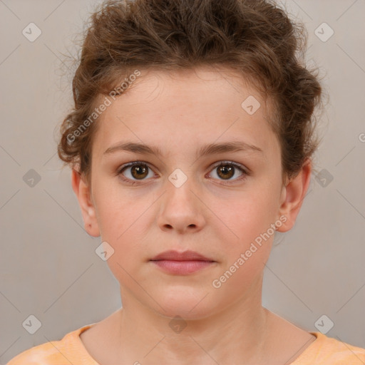 Neutral white child female with short  brown hair and brown eyes