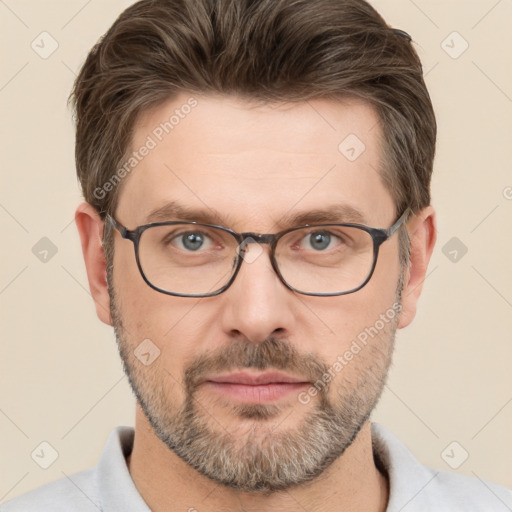 Neutral white adult male with short  brown hair and brown eyes