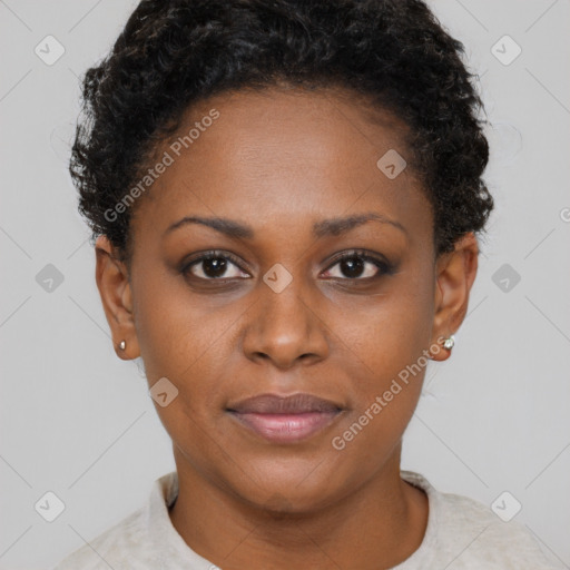 Neutral black young-adult female with short  brown hair and brown eyes