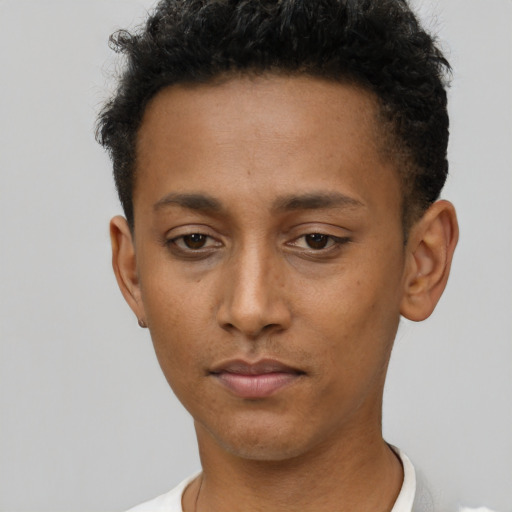 Neutral latino young-adult male with short  brown hair and brown eyes