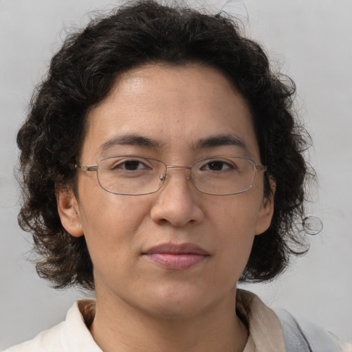 Neutral white adult female with medium  brown hair and brown eyes