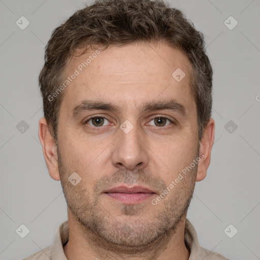 Neutral white adult male with short  brown hair and brown eyes