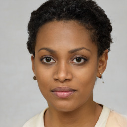 Neutral black young-adult female with short  brown hair and brown eyes