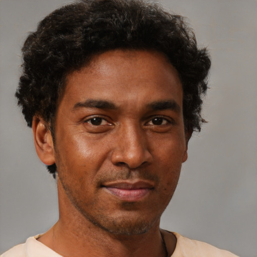 Neutral black adult male with short  brown hair and brown eyes