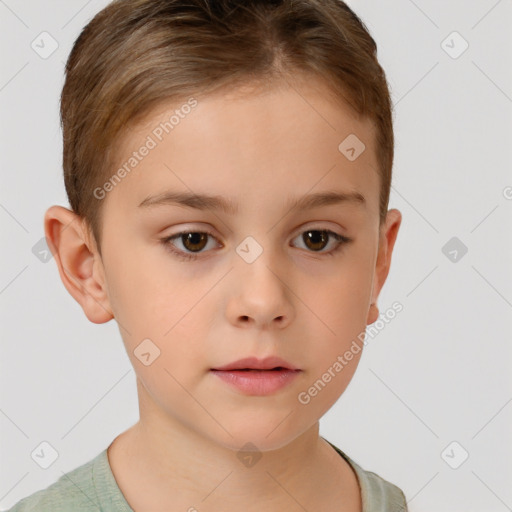 Neutral white child female with short  brown hair and brown eyes