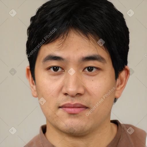 Neutral asian young-adult male with short  black hair and brown eyes