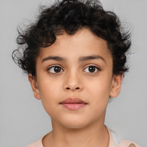 Neutral white child female with short  brown hair and brown eyes