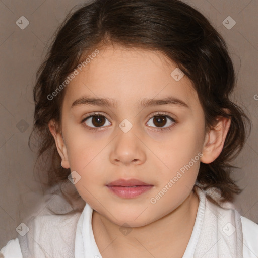 Neutral white child female with medium  brown hair and brown eyes