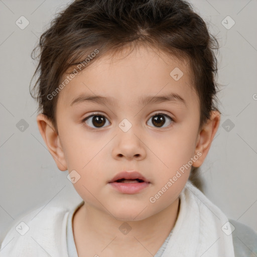 Neutral white child female with short  brown hair and brown eyes