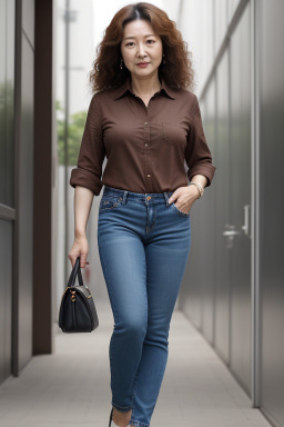 South korean middle-aged female with  brown hair