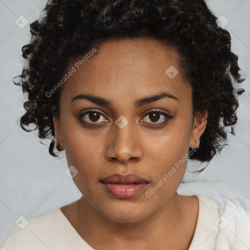 Neutral black young-adult female with medium  black hair and brown eyes