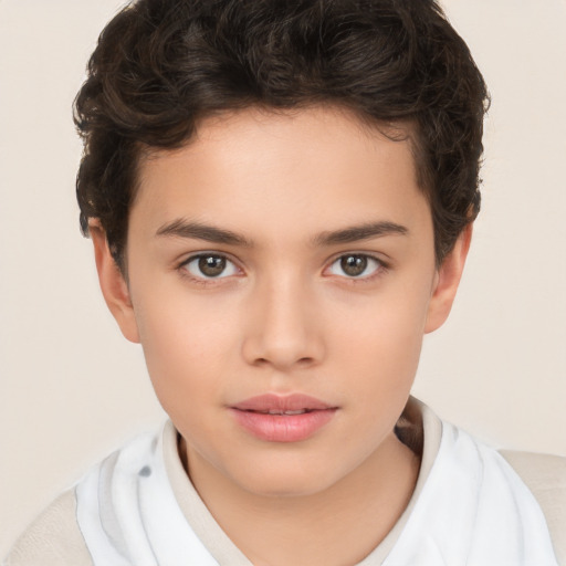 Neutral white child female with short  brown hair and brown eyes