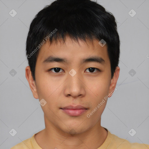 Neutral asian young-adult male with short  black hair and brown eyes