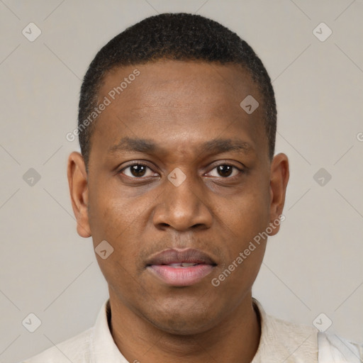 Neutral black young-adult male with short  brown hair and brown eyes