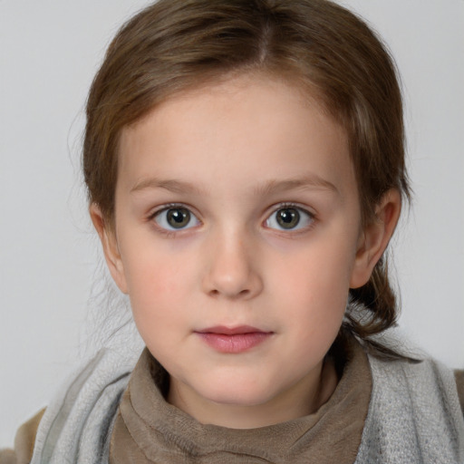 Neutral white child female with medium  brown hair and brown eyes