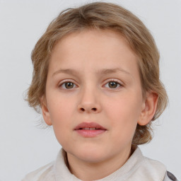 Neutral white child female with medium  brown hair and blue eyes