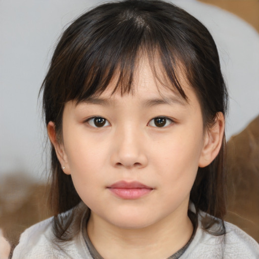 Neutral white child female with medium  brown hair and brown eyes