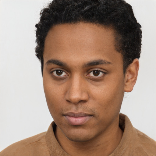 Neutral black young-adult male with short  brown hair and brown eyes