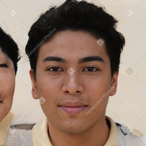 Neutral asian young-adult male with short  black hair and brown eyes