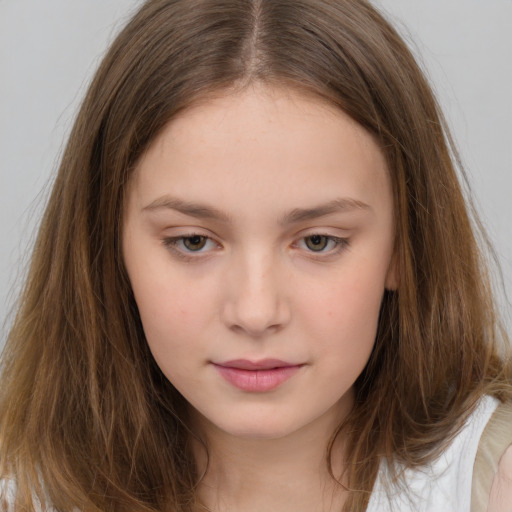 Neutral white child female with long  brown hair and brown eyes