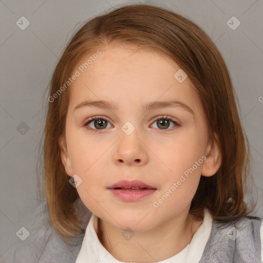 Neutral white child female with medium  brown hair and brown eyes