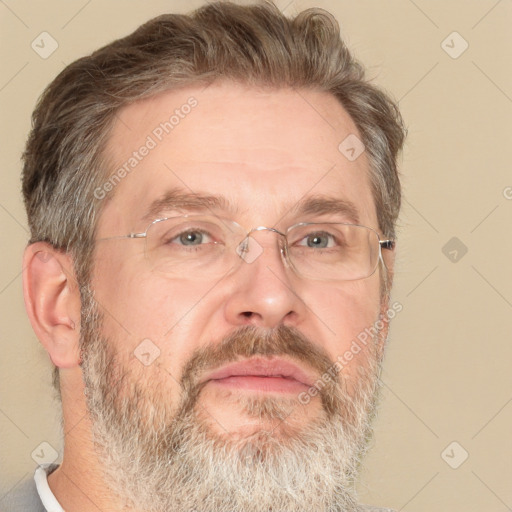 Neutral white middle-aged male with short  brown hair and brown eyes