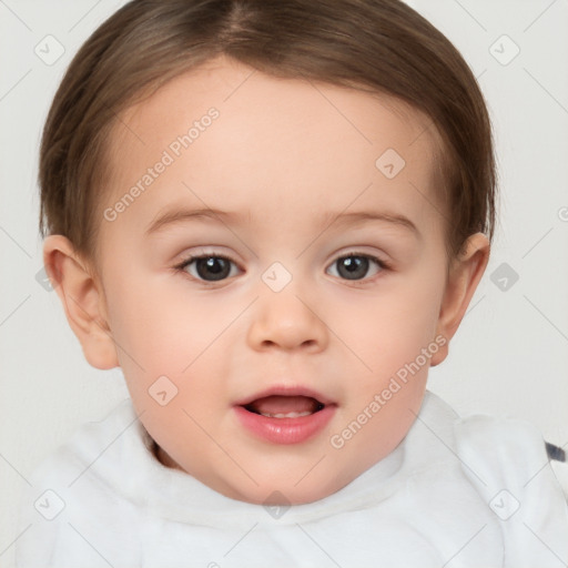 Neutral white child female with short  brown hair and brown eyes