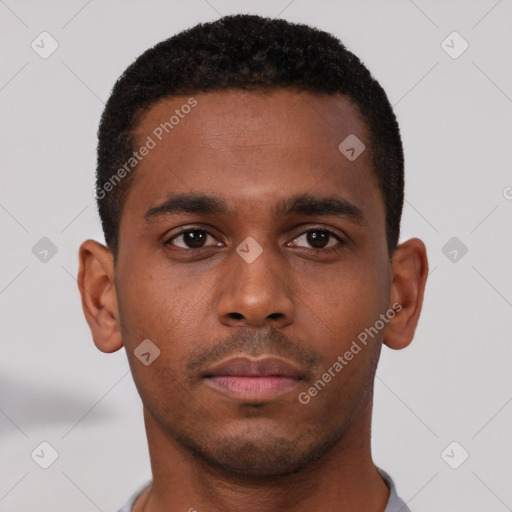 Neutral black young-adult male with short  brown hair and brown eyes