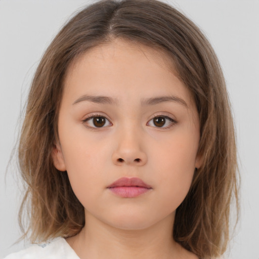 Neutral white child female with long  brown hair and brown eyes