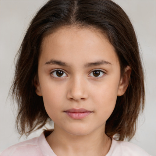 Neutral white child female with medium  brown hair and brown eyes