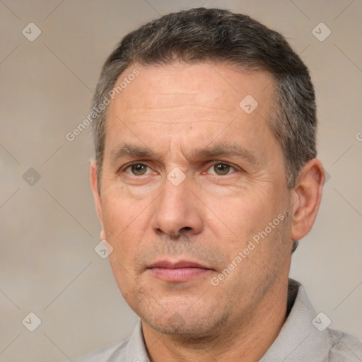 Neutral white adult male with short  brown hair and brown eyes