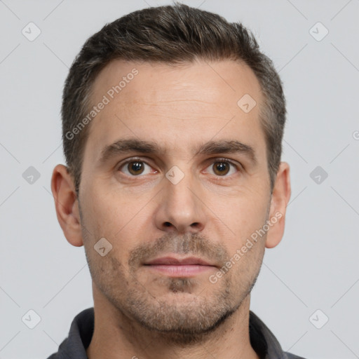 Neutral white adult male with short  brown hair and brown eyes