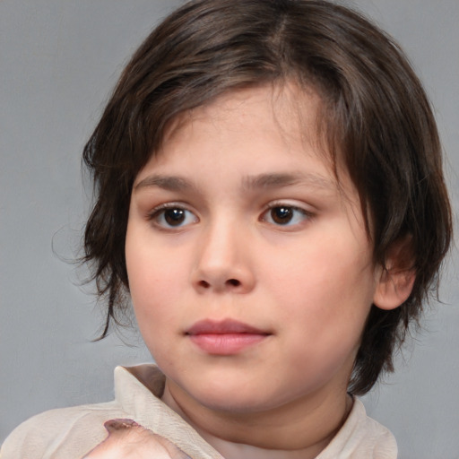 Neutral white child female with medium  brown hair and brown eyes