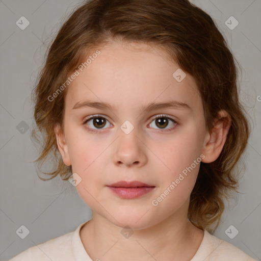 Neutral white child female with medium  brown hair and brown eyes