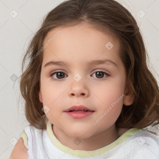 Neutral white child female with medium  brown hair and brown eyes