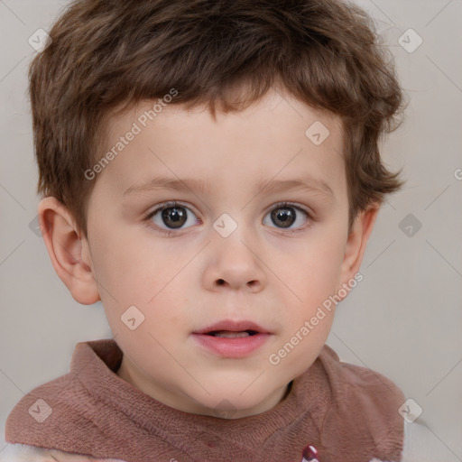 Neutral white child male with short  brown hair and grey eyes