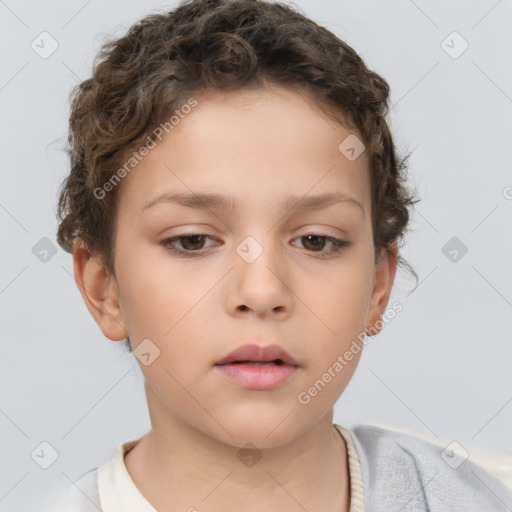 Neutral white child female with short  brown hair and brown eyes