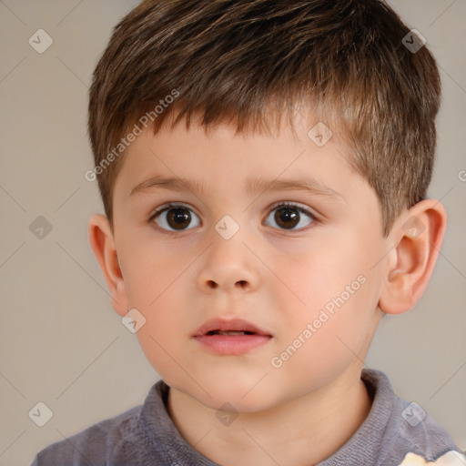 Neutral white child male with short  brown hair and brown eyes