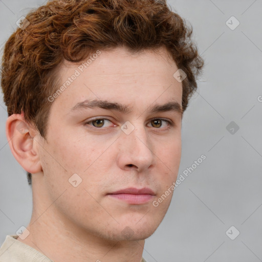 Neutral white young-adult male with short  brown hair and grey eyes