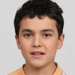 Joyful white child male with short  brown hair and brown eyes