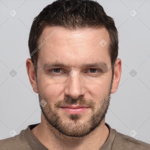 Neutral white adult male with short  brown hair and brown eyes