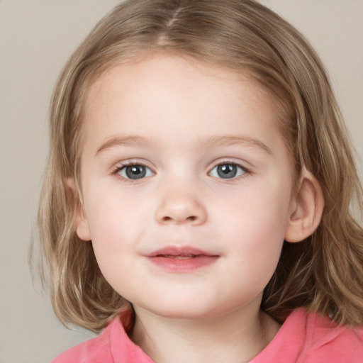 Neutral white child female with medium  brown hair and grey eyes