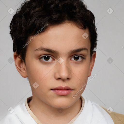 Neutral white child female with short  brown hair and brown eyes