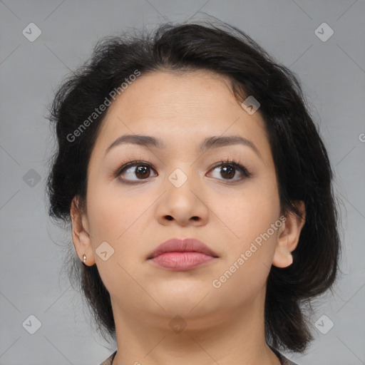 Neutral asian young-adult female with medium  brown hair and brown eyes