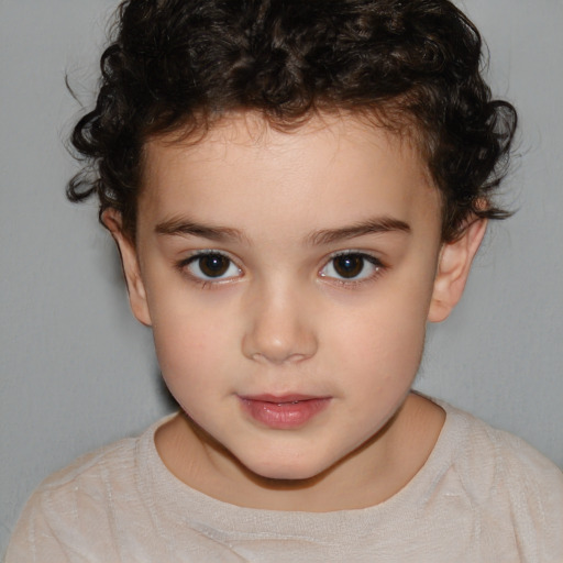 Neutral white child female with short  brown hair and brown eyes